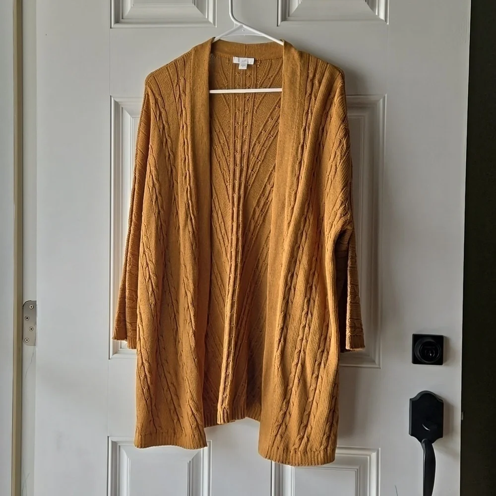 J. Jill Cable Knit Long Line Cardigan Sweater